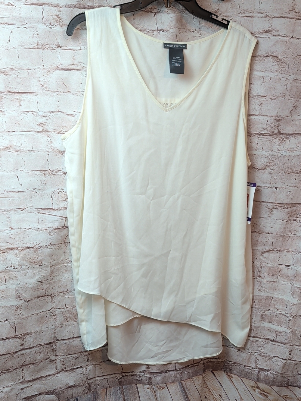 Chelsea & Theodore Cream Sleeveless V-Neck Layered Blouse XXL Nwt New